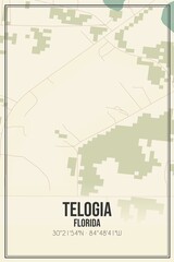 Retro US city map of Telogia, Florida. Vintage street map.