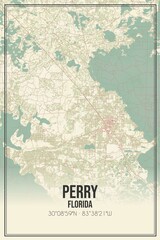 Retro US city map of Perry, Florida. Vintage street map.