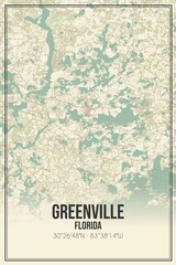 Retro US city map of Greenville, Florida. Vintage street map.