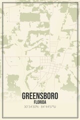 Retro US city map of Greensboro, Florida. Vintage street map.