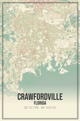 Retro US city map of Crawfordville, Florida. Vintage street map.