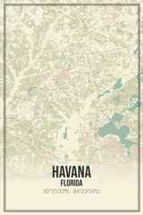 Retro US city map of Havana, Florida. Vintage street map.