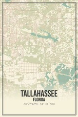 Retro US city map of Tallahassee, Florida. Vintage street map.