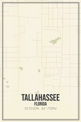 Retro US city map of Tallahassee, Florida. Vintage street map.