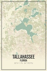 Retro US city map of Tallahassee, Florida. Vintage street map.