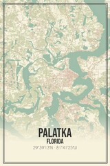 Retro US city map of Palatka, Florida. Vintage street map.
