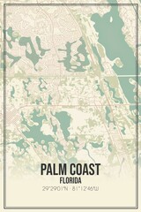 Retro US city map of Palm Coast, Florida. Vintage street map.