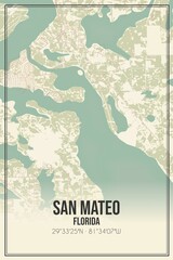 Retro US city map of San Mateo, Florida. Vintage street map.