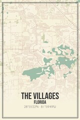 Retro US city map of The Villages, Florida. Vintage street map.