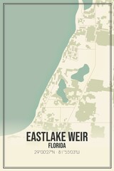 Retro US city map of Eastlake Weir, Florida. Vintage street map.