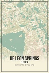 Retro US city map of De Leon Springs, Florida. Vintage street map.