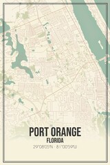 Retro US city map of Port Orange, Florida. Vintage street map.