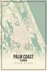 Retro US city map of Palm Coast, Florida. Vintage street map.