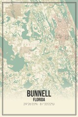 Retro US city map of Bunnell, Florida. Vintage street map.