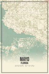 Retro US city map of Mayo, Florida. Vintage street map.