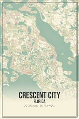 Retro US city map of Crescent City, Florida. Vintage street map.
