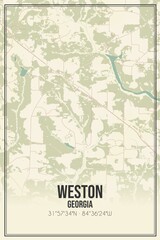 Retro US city map of Weston, Georgia. Vintage street map.