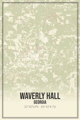 Retro US city map of Waverly Hall, Georgia. Vintage street map.