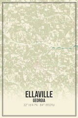 Retro US city map of Ellaville, Georgia. Vintage street map.