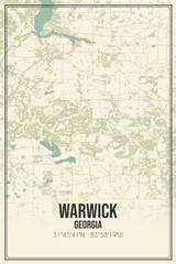 Retro US city map of Warwick, Georgia. Vintage street map.