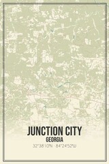Retro US city map of Junction City, Georgia. Vintage street map.