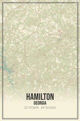 Retro US city map of Hamilton, Georgia. Vintage street map.