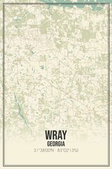 Retro US city map of Wray, Georgia. Vintage street map.