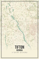 Retro US city map of Tifton, Georgia. Vintage street map.