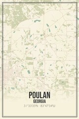 Retro US city map of Poulan, Georgia. Vintage street map.