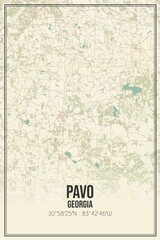 Retro US city map of Pavo, Georgia. Vintage street map.