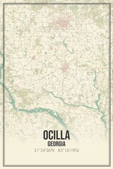 Retro US city map of Ocilla, Georgia. Vintage street map.