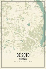 Retro US city map of De Soto, Georgia. Vintage street map.