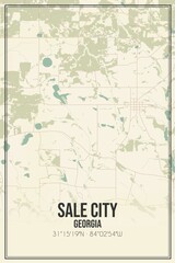 Retro US city map of Sale City, Georgia. Vintage street map.