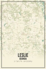 Retro US city map of Leslie, Georgia. Vintage street map.
