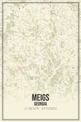 Retro US city map of Meigs, Georgia. Vintage street map.