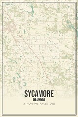 Retro US city map of Sycamore, Georgia. Vintage street map.