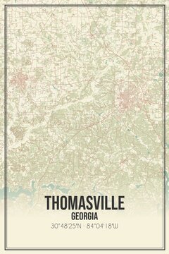 Retro US city map of Thomasville, Georgia. Vintage street map.