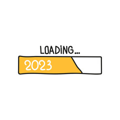 Loading bar doodle icon with indicator. Vector illustration on white background. Creative happy new year 2023.