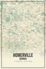 Retro US city map of Homerville, Georgia. Vintage street map.