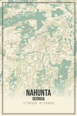 Retro US city map of Nahunta, Georgia. Vintage street map.