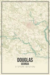 Retro US city map of Douglas, Georgia. Vintage street map.