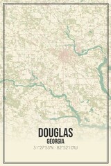 Retro US city map of Douglas, Georgia. Vintage street map.