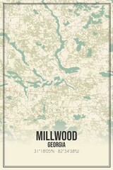Retro US city map of Millwood, Georgia. Vintage street map.