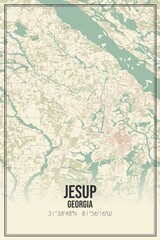 Retro US city map of Jesup, Georgia. Vintage street map.