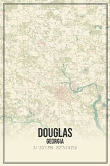 Retro US city map of Douglas, Georgia. Vintage street map.