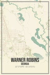 Retro US city map of Warner Robins, Georgia. Vintage street map.