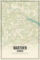 Retro US city map of Warthen, Georgia. Vintage street map.