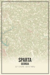 Retro US city map of Sparta, Georgia. Vintage street map.