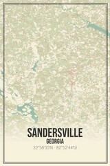 Retro US city map of Sandersville, Georgia. Vintage street map.