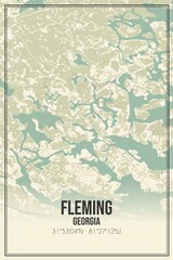 Retro US city map of Fleming, Georgia. Vintage street map.